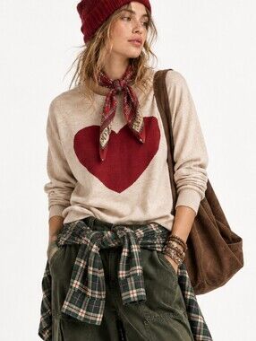Splendid Heart Tan Sweater Valentine Long Sleeve